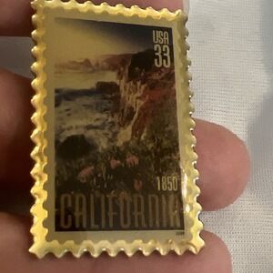 California 1850 USA 33 Cent Postage Stamp Lapel Pin Vintage
